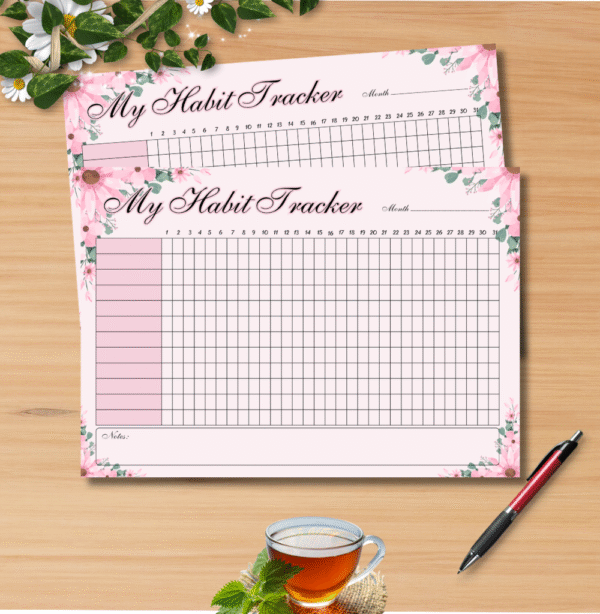Daily Habit Tracker – Floral Edition